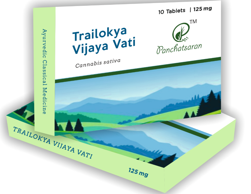 Bottle and tablets of Trailokya Vijaya Vati