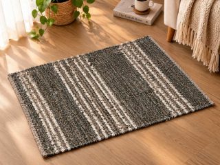 Charcoal & Cream Handwoven Striped Rug